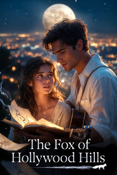 A couple standing on the Hollywood Hills with magic book